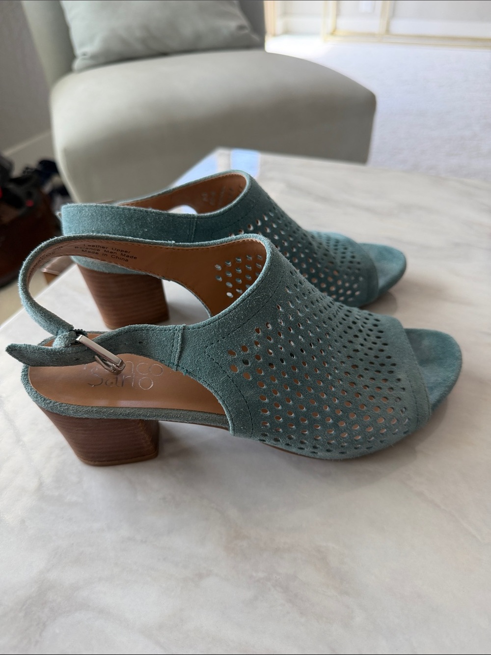 Franco Sarto Teal Suede Slingback Sandals - Picture 3 of 6